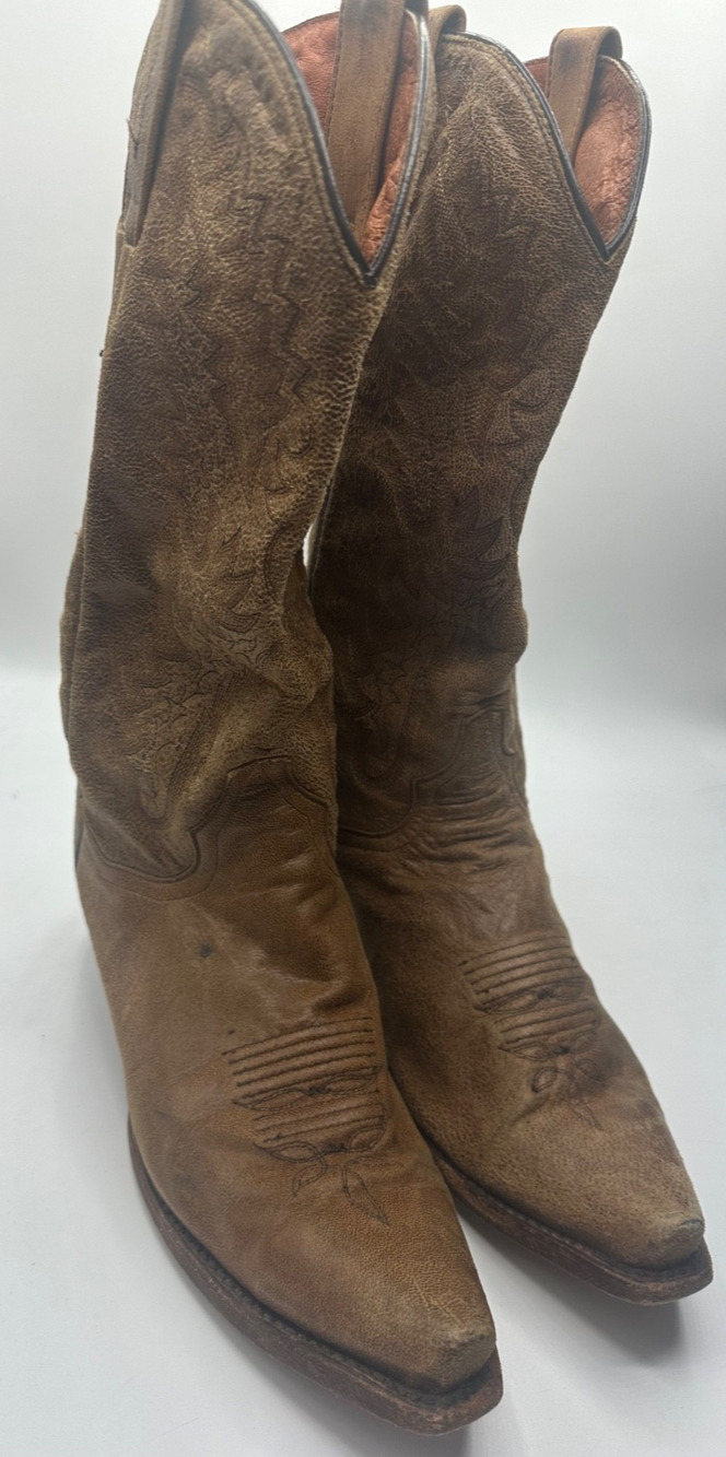 Dan Post Western Boots Size 7 Tan Embroidered Leather Pointed Toe DP3463